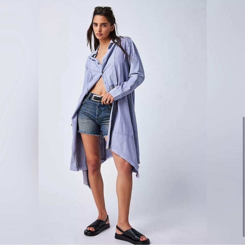 Free People We The Free Remade Dress Shirt Blue Lavender Small NWOT - Picture 2 of 16